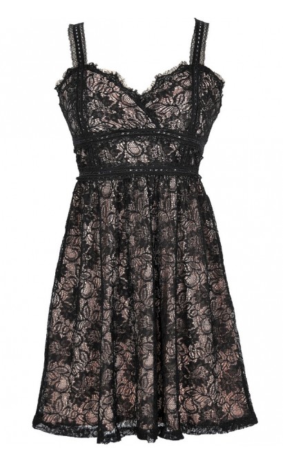 Tabitha Lace Babydoll Dress in Black